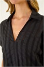 Black Textured Collar V-Neck Top, Image 5 of 5