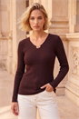 Chocolate Gold Trim Knit Jumper, Image 1 of 5