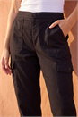 Black Casual Elastic Waist Cargo Stretch Trousers, Image 4 of 4