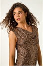 Bronze Sequin Cowl Neck Stretch Jersey Top, Image 1 of 5