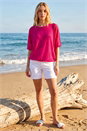 CERISE Mesh Bubble Hem Stretch Top, Image 2 of 4