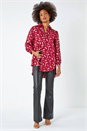 Wine Dusk Metallic Feather Print Shirt , Image 3 of 6