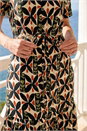 Black Petite Abstract Print V-Neck Midi Dress, Image 4 of 4