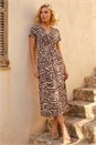 Chocolate Petite Zebra Print Knot Midi Dress , Image 2 of 4