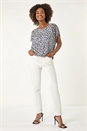 Navy  Printed Lace Bubble Hem Top, Image 2 of 5