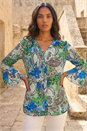 Blue Paisley V-Neck Blouse, Image 1 of 4