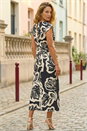 Black Abstract Printed Gathered Wrap Dress, Image 3 of 4