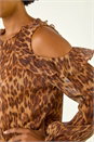 Tan Animal Print Plisse Ruffle Top, Image 5 of 5