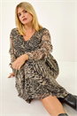 Beige Curve Animal Print Frill Midi Dress, Image 2 of 7