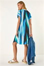 Blue Abstract Printed Linen Shift Dress, Image 3 of 5