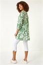 Green Floral Print Wrap Hem Tunic Top, Image 3 of 5