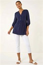 Navy  Button Detail Tunic Top, Image 2 of 5