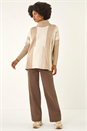 Beige Colour Block Longline Knit Jumper, Image 2 of 5