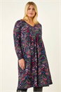 Navy  Paisley Soft Stretch V-Neck Dress, Image 1 of 5