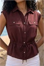 Chocolate Safari Tie Waist Button Jacket , Image 3 of 4