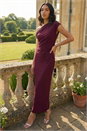 Wine Drape Shoulder Stretch Midi Dress, Image 2 of 4