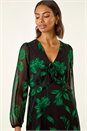 Green Floral Frill Chiffon Midi Dress, Image 4 of 5