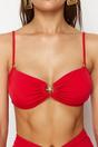 Red Ruched Bandeau Bikini Top with Ring Detail, Image 2 of 5