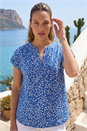 Royal Blue Speck Print V-Neck Button Top, Image 2 of 4