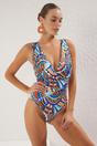 Multi Plunge Wrap Front Ruched Waist Swimsuit, Image 1 of 3
