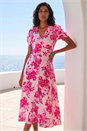 Pink Floral Print Button Down Midi Dress, Image 1 of 4