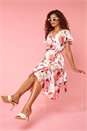 Light Pink Floral Print Wrap Stretch Dress, Image 1 of 6