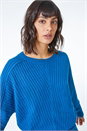 Teal Ribbed Geometric Print Batwing Jumper, Image 5 of 5