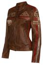 Tan Biker Racing Badges Leather Jacket, Image 5 of 5