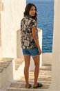 Black Printed Broderie Collared Top, Image 3 of 4