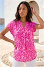 Pink Floral Print V-Neck Top, Image 1 of 4