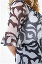 Black Curve Tie Front Printed Mesh Top, Image 5 of 5