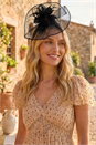 Black Floral Feather Veil Disc Fascinator, Image 1 of 4