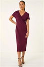 Wine Petite Textured Twist Midi Dress, Image 2 of 6