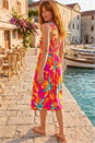 Fuchsia Floral Print Shirred Back Midi Dress, Image 2 of 4