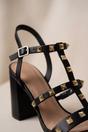 Black iKrush Black Ivy Womens Studded T-Bar Block Heel Sandals, Image 8 of 8