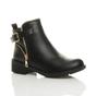 Black Low Heel Gold Zip Ankle Boots, Image 1 of 6