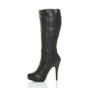 Black High Heel Aviator Shearling Trim Platform Calf Boots, Image 3 of 6