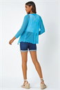 Turquoise Textured Pointelle Detail Shrug, Image 3 of 5