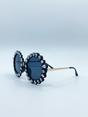 Black Round Floral Gem Novelty Sunglasses in Black, Image 3 of 6