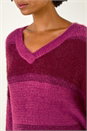 Magenta V-Neck Stripe Knit Jumper, Image 5 of 5