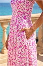 Fuschia Sleeveless Floral Midi Stretch Dress, Image 4 of 4