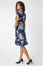 Navy  Floral Print Frill Hem Dress, Image 3 of 5