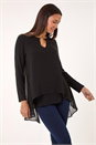 Black Ring Front Chiffon Overlay Tunic Top, Image 1 of 5