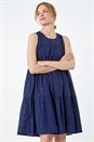 Navy  Embroidered Cotton Pocket Smock Dress, Image 2 of 5