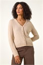 Natural  Sparkly V-Neck Ribbed Cardigan, Image 6 of 6