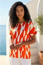 Orange Geometric Print Woven Top, Image 2 of 4