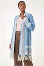 Light Blue  Patterened Fringe Cardigan, Image 4 of 4