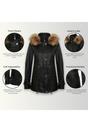 Black Leather Hooded Parka Jacket-Putian, Image 3 of 5