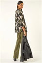 Black Abstract Print Pintuck Stretch Top, Image 3 of 5