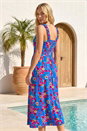 Blue Floral Shirred Strap Midi Dress, Image 3 of 4